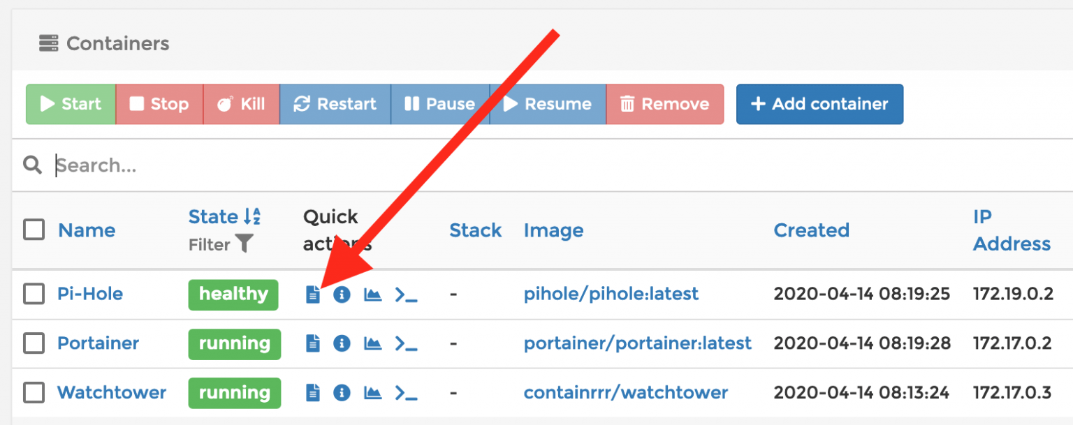 Portainer-View-Container-Logs-Quick-Action