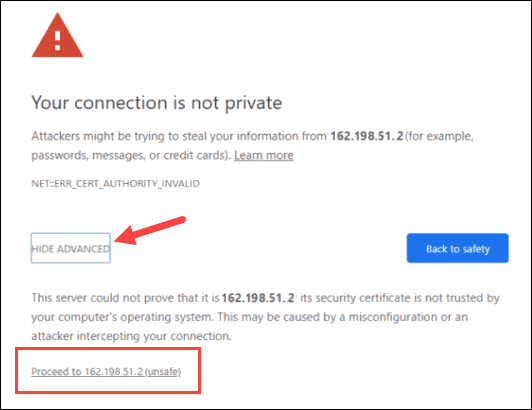 Accept ProxMox Certificate and Proceed