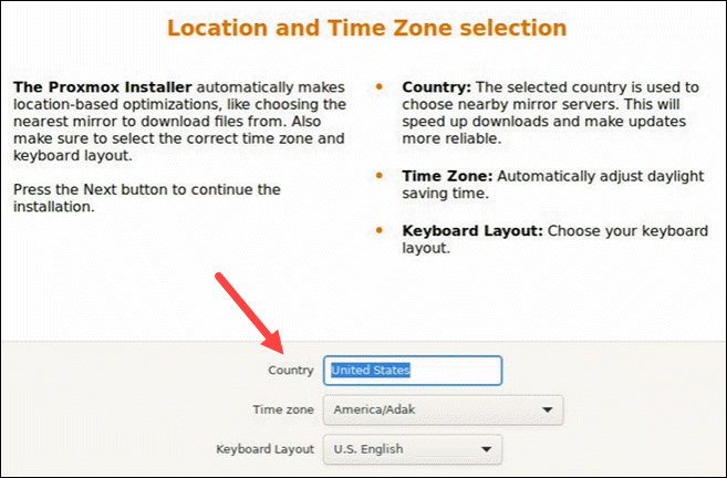 Configure Location and Timezone for ProxMox