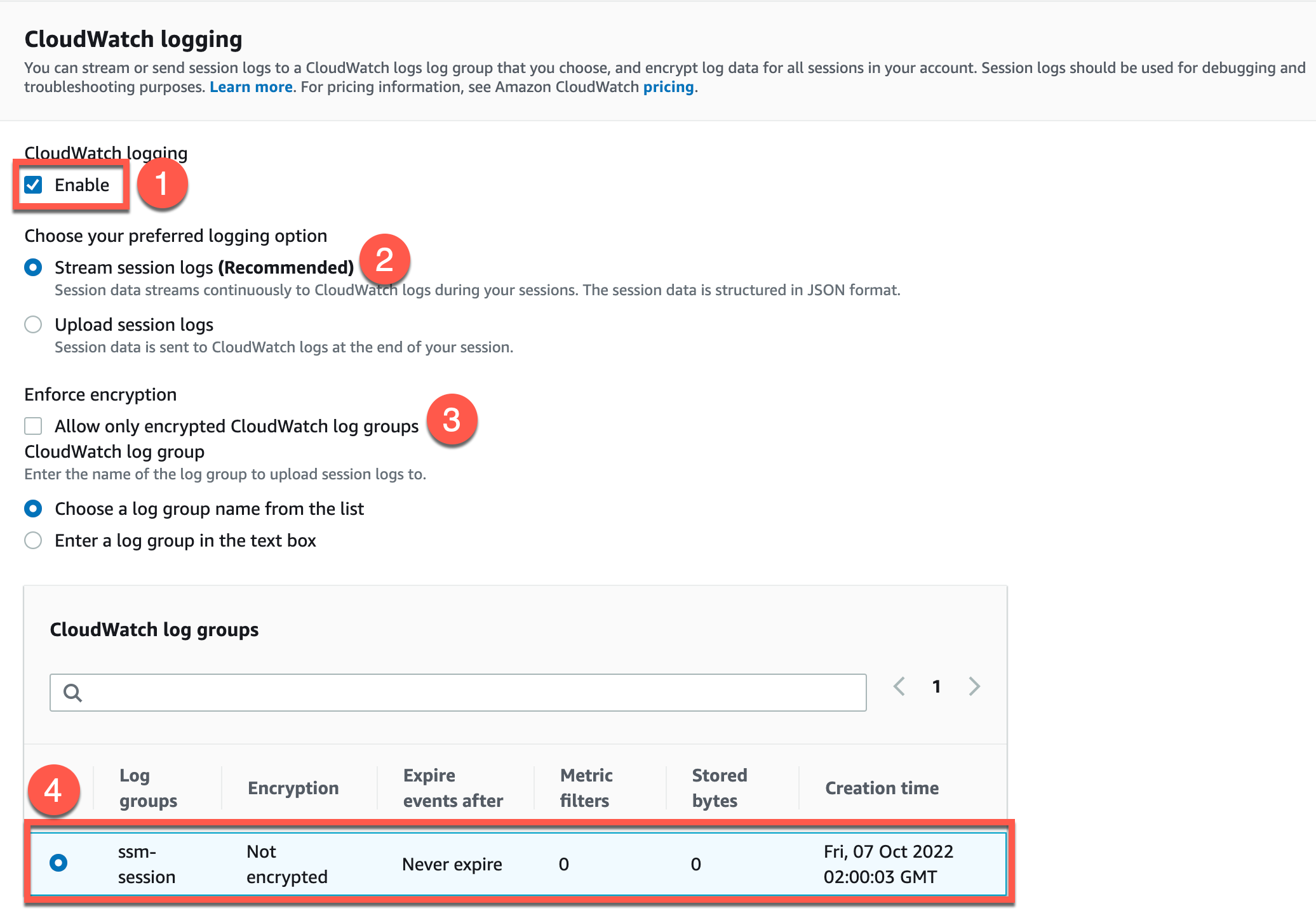 CloudWatch Logging Settings